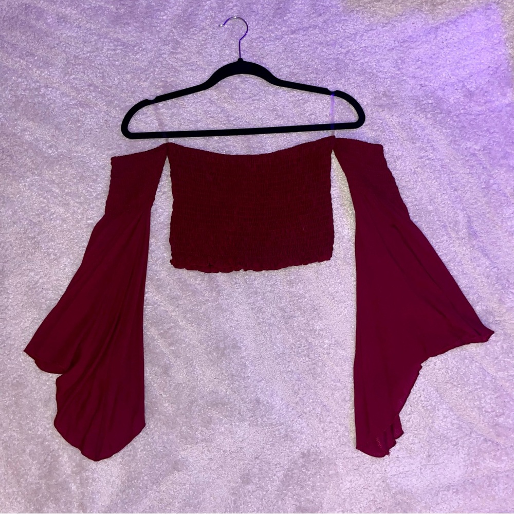 Off-Shoulder Burgundy Crop Top